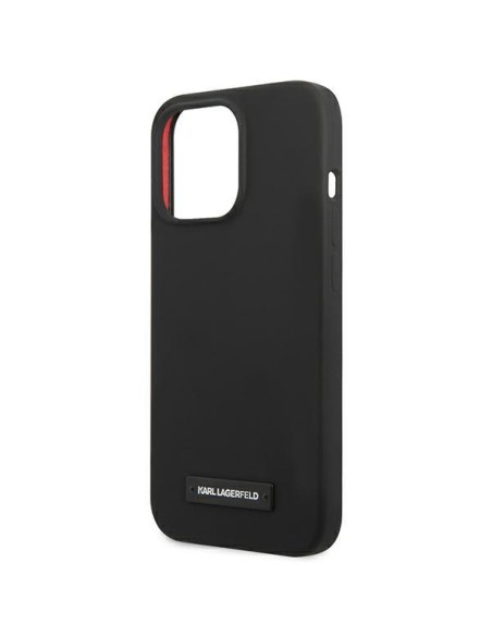Karl Lagerfeld Silicone Plaque dėklas iPhone 13 Pro Max - juodas Karl Lagerfeld Silicone Plaque dėklas iPhone 13 Pro Max - juodas