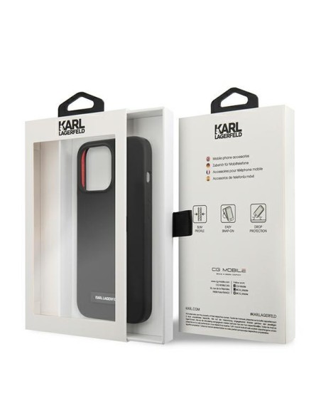 Karl Lagerfeld Silicone Plaque dėklas iPhone 13 Pro Max - juodas Karl Lagerfeld Silicone Plaque dėklas iPhone 13 Pro Max - juodas