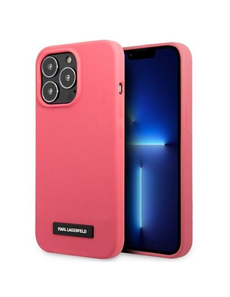 Karl Lagerfeld Silicone Plaque dėklas iPhone 13 Pro Max - fuksija Karl Lagerfeld Silicone Plaque dėklas iPhone 13 Pro Max - fuksija