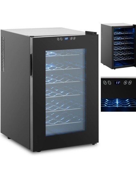 Winiarka šaldytuvas vyno šaldytuvas gėrimams 6 LED lentynos 70 l juodos spalvos