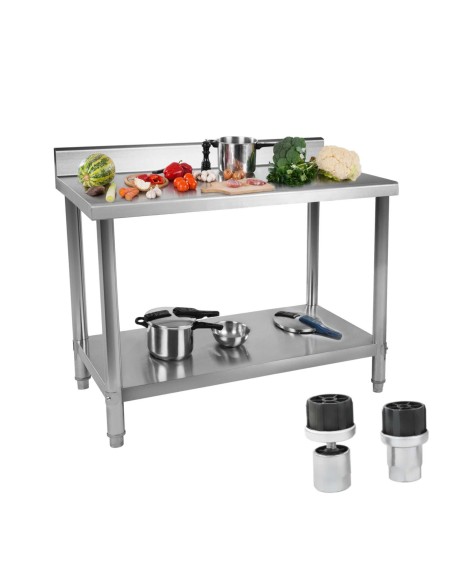 Virtuvinis stalas su nerūdijančio plieno stalviršiu su apvadu ir apatine lentyna 150x60cm Virtuvinis stalas su nerūdijančio plieno stalviršiu su apvadu ir apatine lentyna 150x60cm