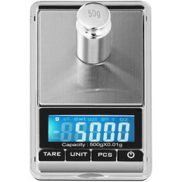 Tikslios kišeninės papuošalų svarstyklės, skaičiuojamos detalės LCD 500 g / 0,01 g