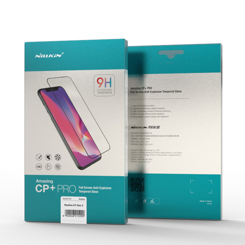 Nillkin CP+PRO itin plonas viso ekrano grūdintas stiklas su 0,2 mm rėmeliu 9H Realme GT Neo 3 juodas