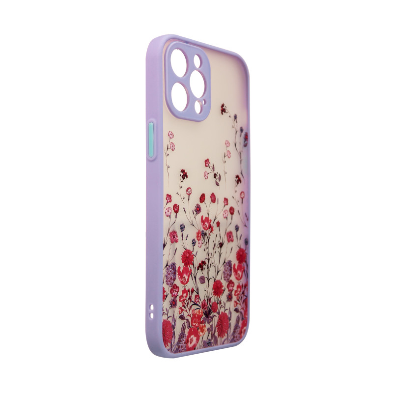 Design Case iPhone 13 Pro Max dėklas, purpurinis gėlėtas dangtelis