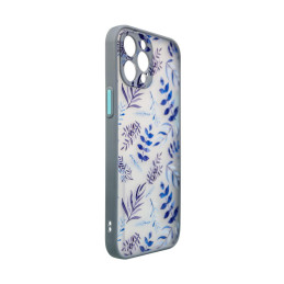 Dizaino dėklas, skirtas iPhone 12 Pro Max, gėlių dėklas, tamsiai mėlynas