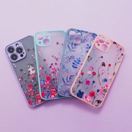 Dizaino dėklas, skirtas iPhone 12 Pro Max, gėlių dėklas, tamsiai mėlynas