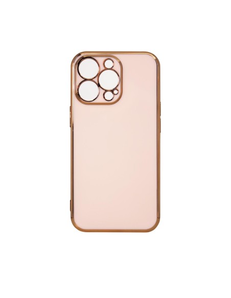 Lighting Color Case dėklas, skirtas iPhone 12 Pro Max gelio dangteliu su auksiniu rėmeliu rožinis