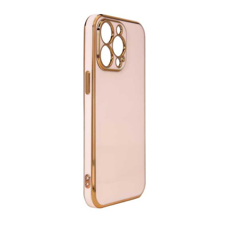 Lighting Color Case dėklas, skirtas iPhone 12 Pro Max gelio dangteliu su auksiniu rėmeliu rožinis