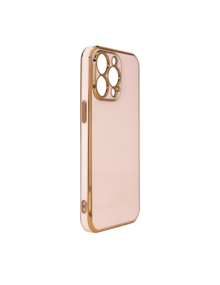 Lighting Color Case dėklas, skirtas iPhone 12 Pro Max gelio dangteliu su auksiniu rėmeliu rožinis