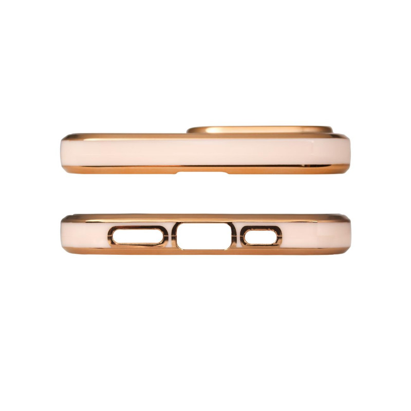 Lighting Color Case dėklas, skirtas iPhone 12 Pro Max gelio dangteliu su auksiniu rėmeliu rožinis