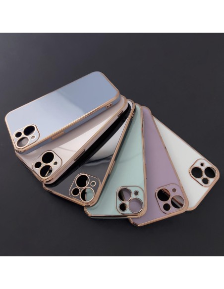Lighting Color Case dėklas, skirtas iPhone 12 Pro Max gelio dangteliu su auksiniu rėmeliu rožinis