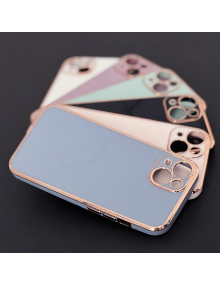 Lighting Color Case dėklas, skirtas iPhone 12 Pro Max gelio dangteliu su auksiniu rėmeliu rožinis