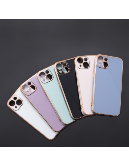 Lighting Color Case dėklas, skirtas iPhone 12 Pro Max gelio dangteliu su auksiniu rėmeliu rožinis