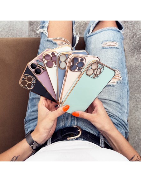 Lighting Color Case dėklas skirtas iPhone 13 Pro, gelinis dangtelis su auksiniu rėmeliu, mėlynas Lighting Color Case dėklas skirtas iPhone 13 Pro, gelinis dangtelis su auksiniu rėmeliu, mėlynas