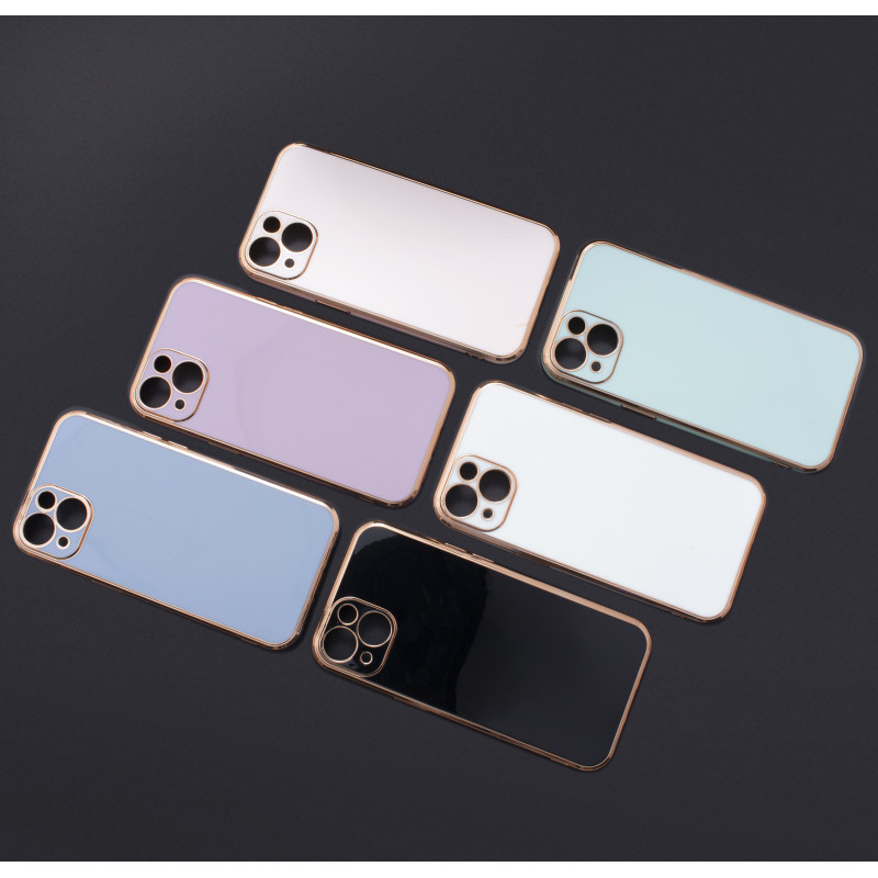 Lighting Color Case dėklas skirtas iPhone 13 Pro, gelinis dangtelis su auksiniu rėmeliu, mėlynas