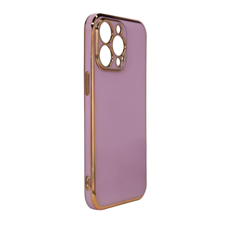 Lighting Color Case dėklas, skirtas iPhone 12 Pro Max gelio dangteliu su auksiniu rėmeliu violetiniu