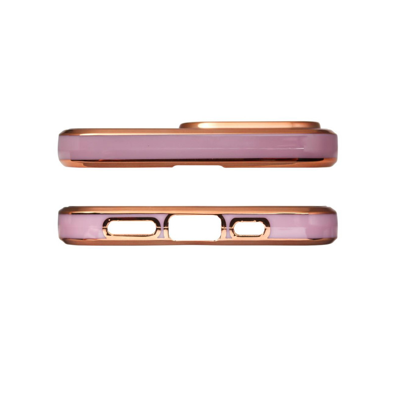 Lighting Color Case dėklas, skirtas iPhone 12 Pro Max gelio dangteliu su auksiniu rėmeliu violetiniu