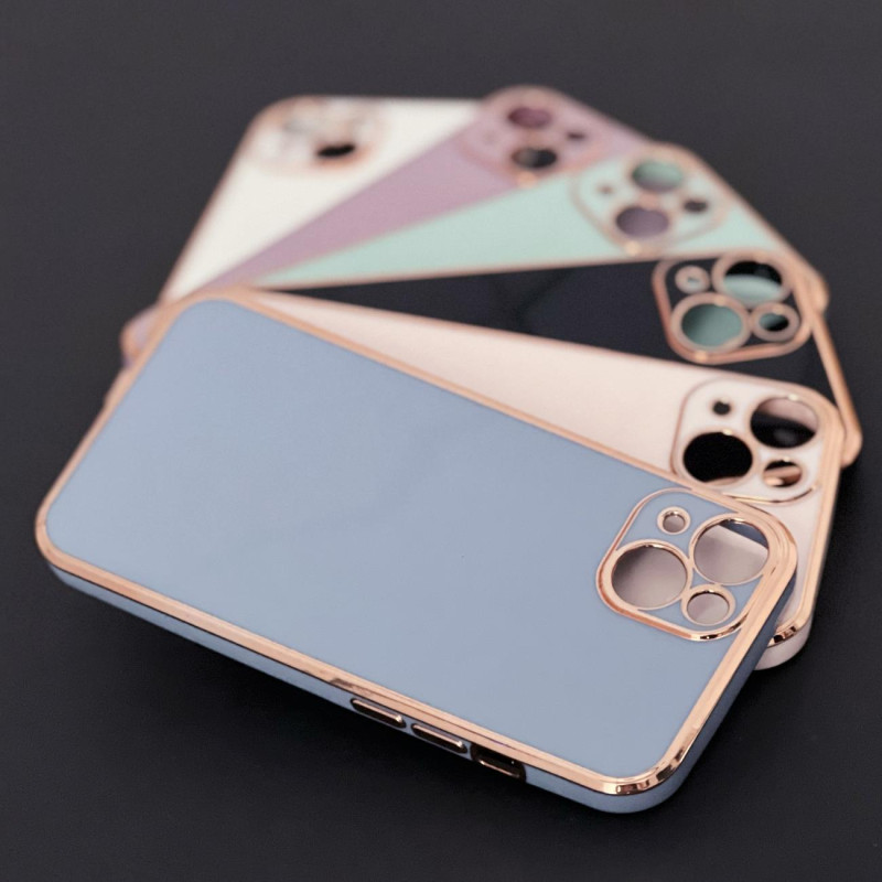 Lighting Color Case dėklas, skirtas iPhone 12 Pro Max gelio dangteliu su auksiniu rėmeliu violetiniu