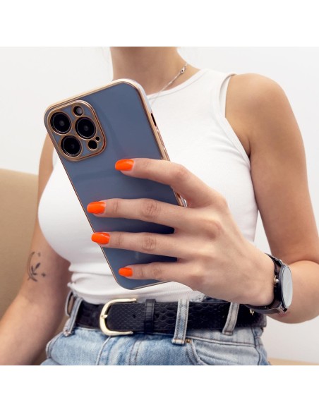 Lighting Color Case dėklas, skirtas iPhone 12 Pro Max gelio dangteliu su auksiniu rėmeliu violetiniu Lighting Color Case dėklas, skirtas iPhone 12 Pro Max gelio dangteliu su auksiniu rėmeliu violetiniu