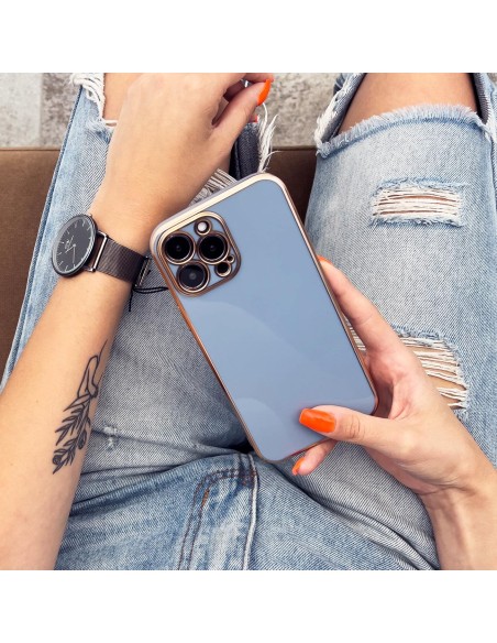 Lighting Color Case dėklas, skirtas iPhone 12 Pro Max gelio dangteliu su auksiniu rėmeliu violetiniu Lighting Color Case dėklas, skirtas iPhone 12 Pro Max gelio dangteliu su auksiniu rėmeliu violetiniu