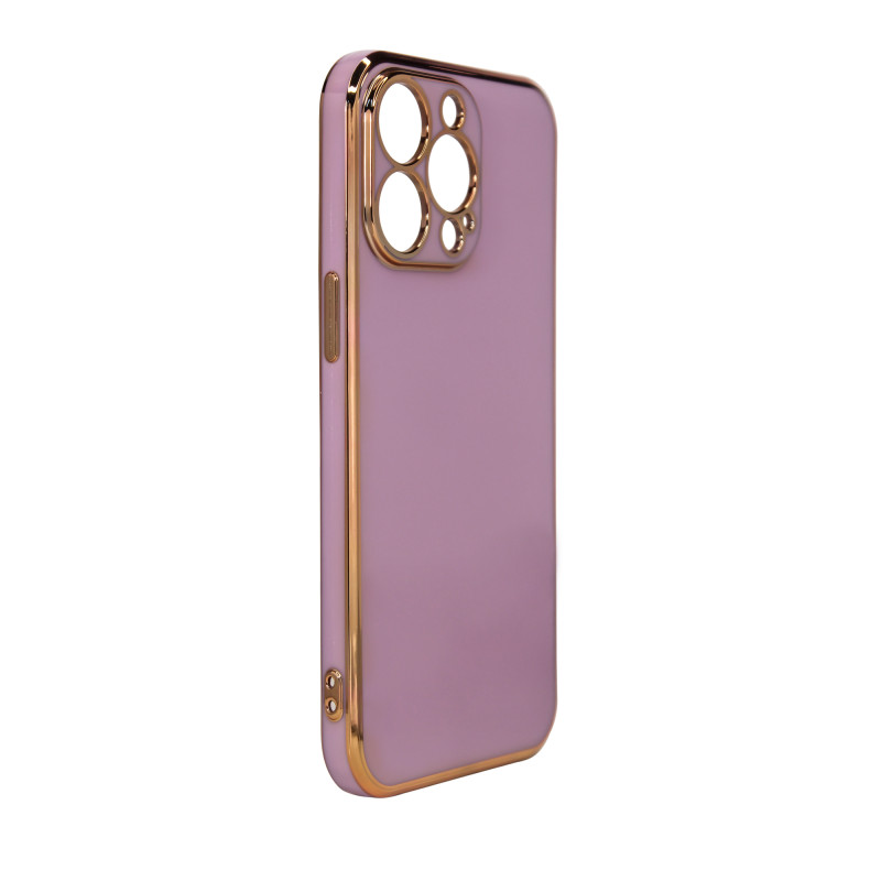 Lighting Color Case dėklas, skirtas iPhone 13 Pro Max gelio dangteliu su auksiniu rėmeliu violetiniu