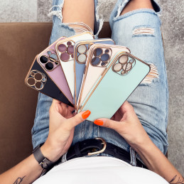 Lighting Color Case dėklas, skirtas iPhone 13 Pro Max gelio dangteliu su auksiniu rėmeliu violetiniu