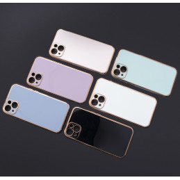 Lighting Color Case dėklas, skirtas iPhone 13 Pro Max gelio dangteliu su auksiniu rėmeliu violetiniu