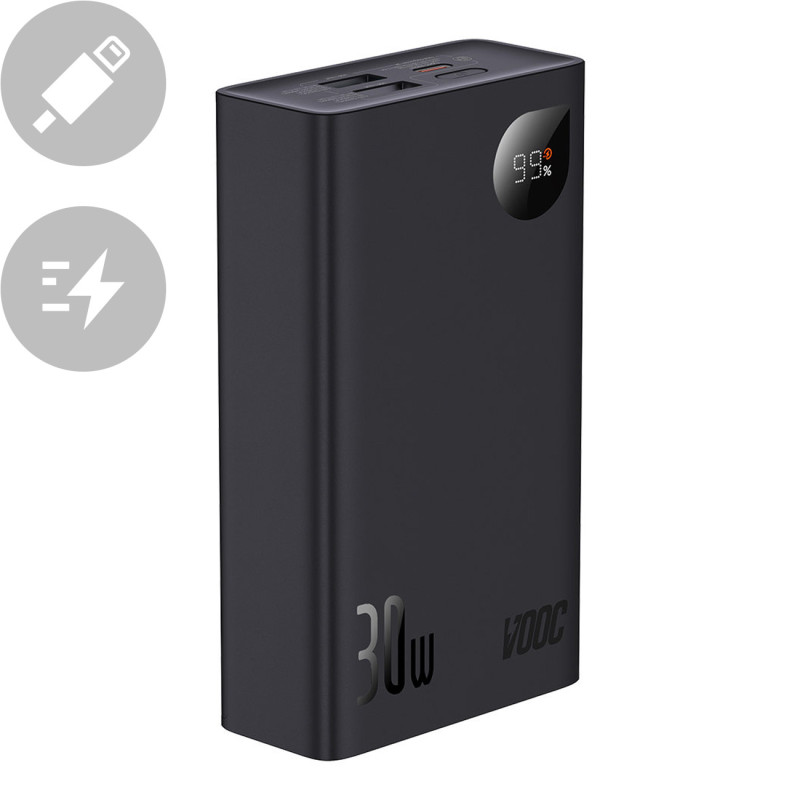 Maitinimo bankas su ekranu 20000mAh 30W 2xUSB 1xUSB-C Quick Charge SCP VOOC juodas