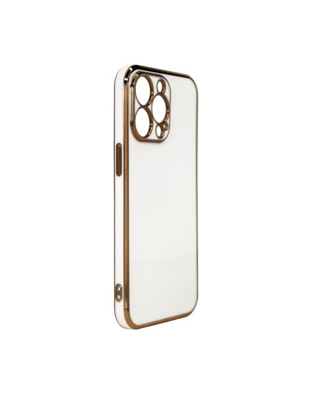 Lighting Color Case dėklas skirtas iPhone 12 Pro Max, gelinis dangtelis su auksiniu rėmeliu, baltas Lighting Color Case dėklas skirtas iPhone 12 Pro Max, gelinis dangtelis su auksiniu rėmeliu, baltas