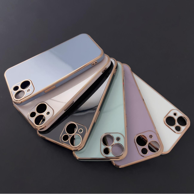 Lighting Color Case dėklas, skirtas iPhone 12 Pro Max gelio dangteliu su aukso spalvos rėmeliu