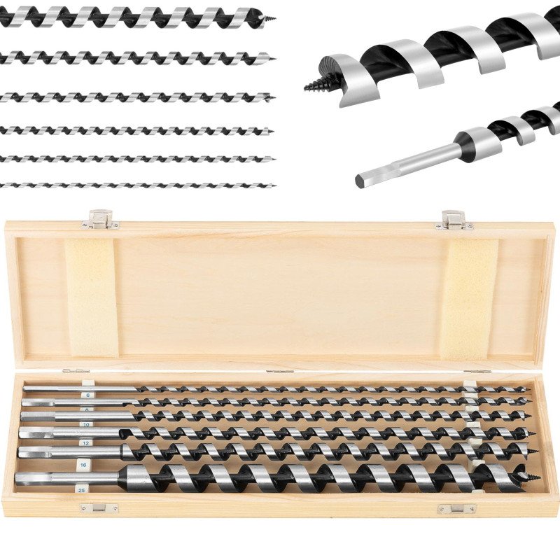 HRC46 plieninių medienos sraigtų grąžtų rinkinys L 460 mm sk. 6-25mm - 6 vnt.