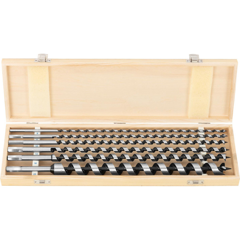 HRC46 plieninių medienos sraigtų grąžtų rinkinys L 460 mm sk. 6-25mm - 6 vnt.