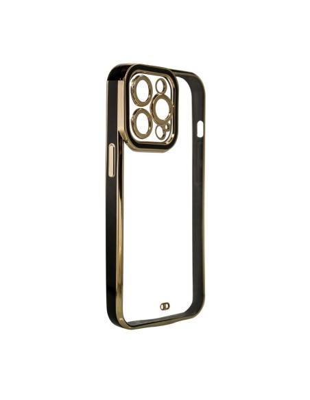 Fashion Case dėklas Samsung Galaxy A12 5G gelio dangtelis su auksiniu rėmeliu, juodas