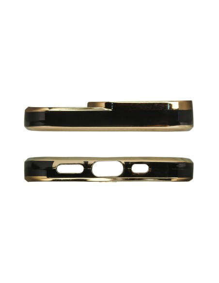 Fashion Case dėklas Samsung Galaxy A12 5G gelio dangtelis su auksiniu rėmeliu, juodas