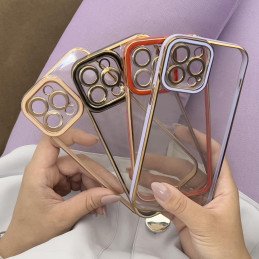 Fashion Case dėklas, skirtas iPhone 12 Pro Max, gelinis dangtelis su auksiniu rėmeliu, violetinė