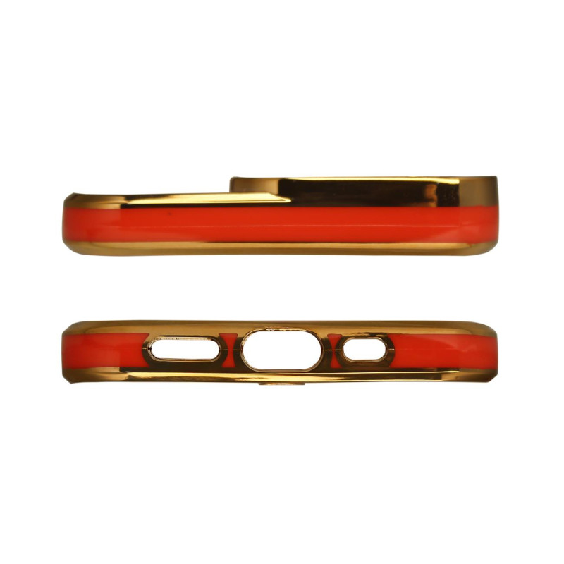 Fashion Case dėklas iPhone 13, gelinis dangtelis su auksiniu rėmeliu, raudonas