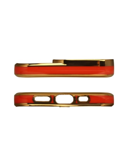 Fashion Case dėklas iPhone 13, gelinis dangtelis su auksiniu rėmeliu, raudonas Fashion Case dėklas iPhone 13, gelinis dangtelis su auksiniu rėmeliu, raudonas