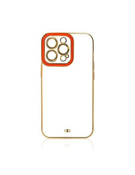 Fashion Case dėklas iPhone 13, gelinis dangtelis su auksiniu rėmeliu, raudonas Fashion Case dėklas iPhone 13, gelinis dangtelis su auksiniu rėmeliu, raudonas