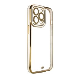Fashion Case dėklas Samsung Galaxy A12 5G gelio dangtelis su auksiniu rėmeliu, baltas