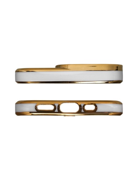 Fashion Case dėklas Samsung Galaxy A12 5G gelio dangtelis su auksiniu rėmeliu, baltas