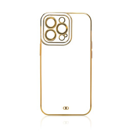 Fashion Case dėklas Samsung Galaxy A12 5G gelio dangtelis su auksiniu rėmeliu, baltas
