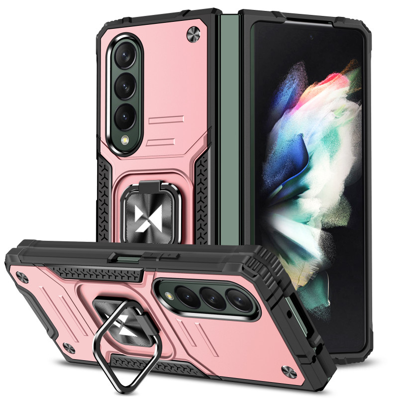 Wozinsky Ring Armor Dėklas, skirtas Samsung Galaxy Z Fold 4 Armored Cover Magnetinis žiedo laikiklis Rose Gold