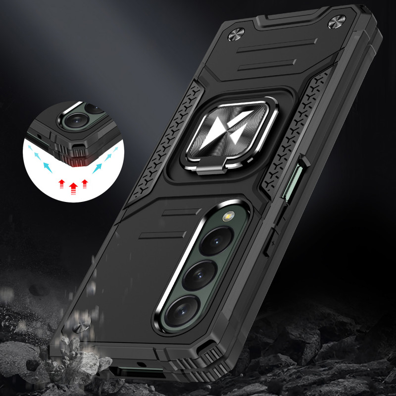 Wozinsky Ring Armor Dėklas, skirtas Samsung Galaxy Z Fold 4 Armored Cover Magnetinis žiedo laikiklis Rose Gold