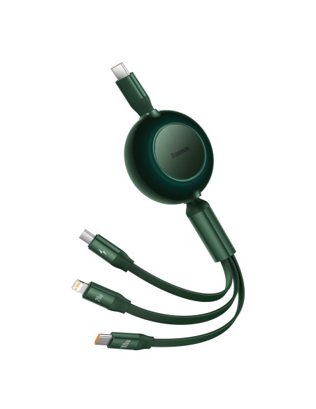 Ištraukiamas kabelis 3in1 USB-C microUSB + iPhone Lightning + USB-C 3.5A 1.1m žalias Ištraukiamas kabelis 3in1 USB-C microUSB + iPhone Lightning + USB-C 3.5A 1.1m žalias