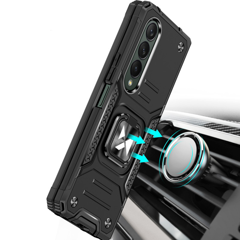 Wozinsky Ring Armor Dėklas, skirtas Samsung Galaxy Z Fold 4 Armored Cover Magnetinis žiedo laikiklis Rose Gold