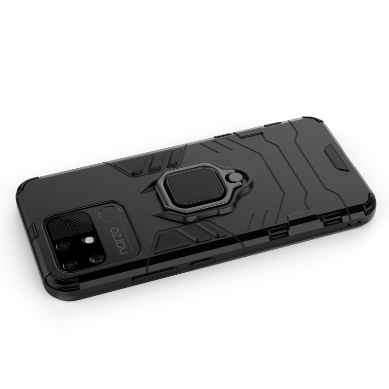 Ring Armor šarvuotas hibridinis korpuso dangtelis + magnetinis laikiklis Realme Narzo 50A juodas