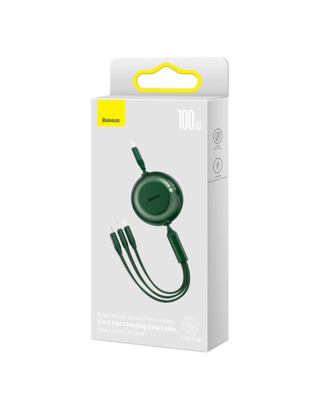 Ištraukiamas kabelis 3in1 USB-C microUSB + iPhone Lightning + USB-C 3.5A 1.1m žalias Ištraukiamas kabelis 3in1 USB-C microUSB + iPhone Lightning + USB-C 3.5A 1.1m žalias