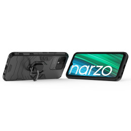 Ring Armor šarvuotas hibridinis korpuso dangtelis + magnetinis laikiklis Realme Narzo 50A juodas