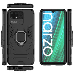 Ring Armor šarvuotas hibridinis korpuso dangtelis + magnetinis laikiklis Realme Narzo 50A juodas