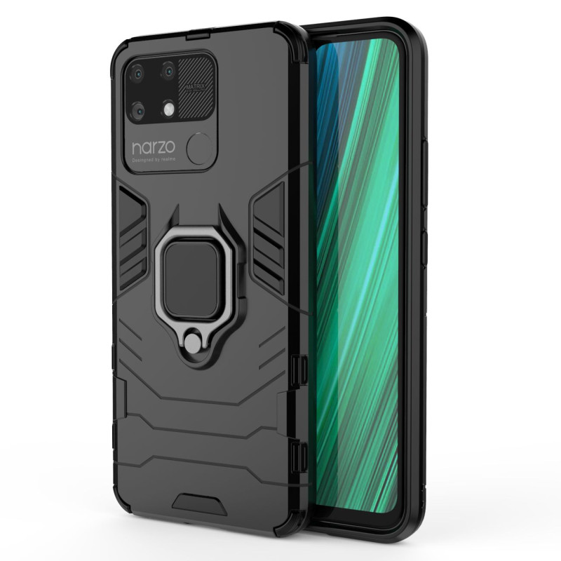 Ring Armor šarvuotas hibridinis korpuso dangtelis + magnetinis laikiklis Realme Narzo 50A juodas
